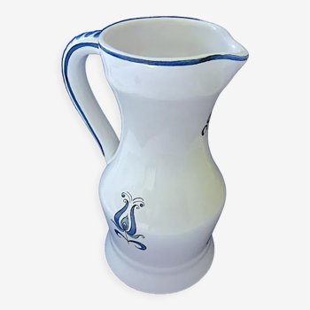 White-blue earthenware pitcher with stylized floral decoration