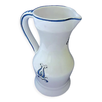 White-blue earthenware pitcher with stylized floral decoration