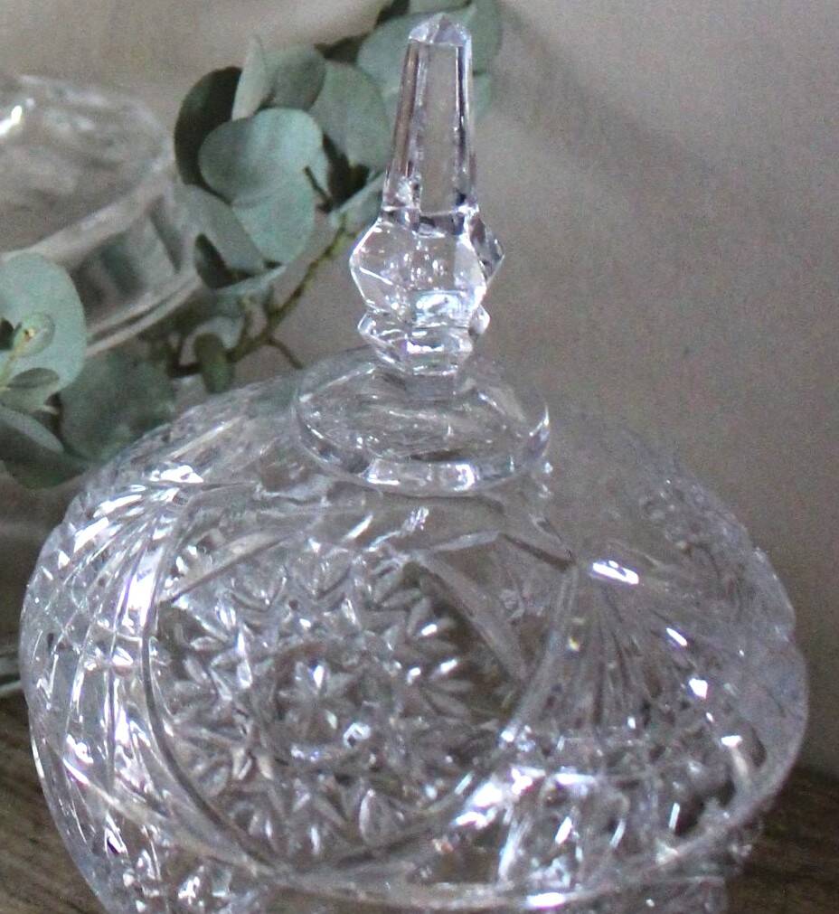 Cut glass sweet jar on feet