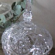 Cut glass sweet jar on feet