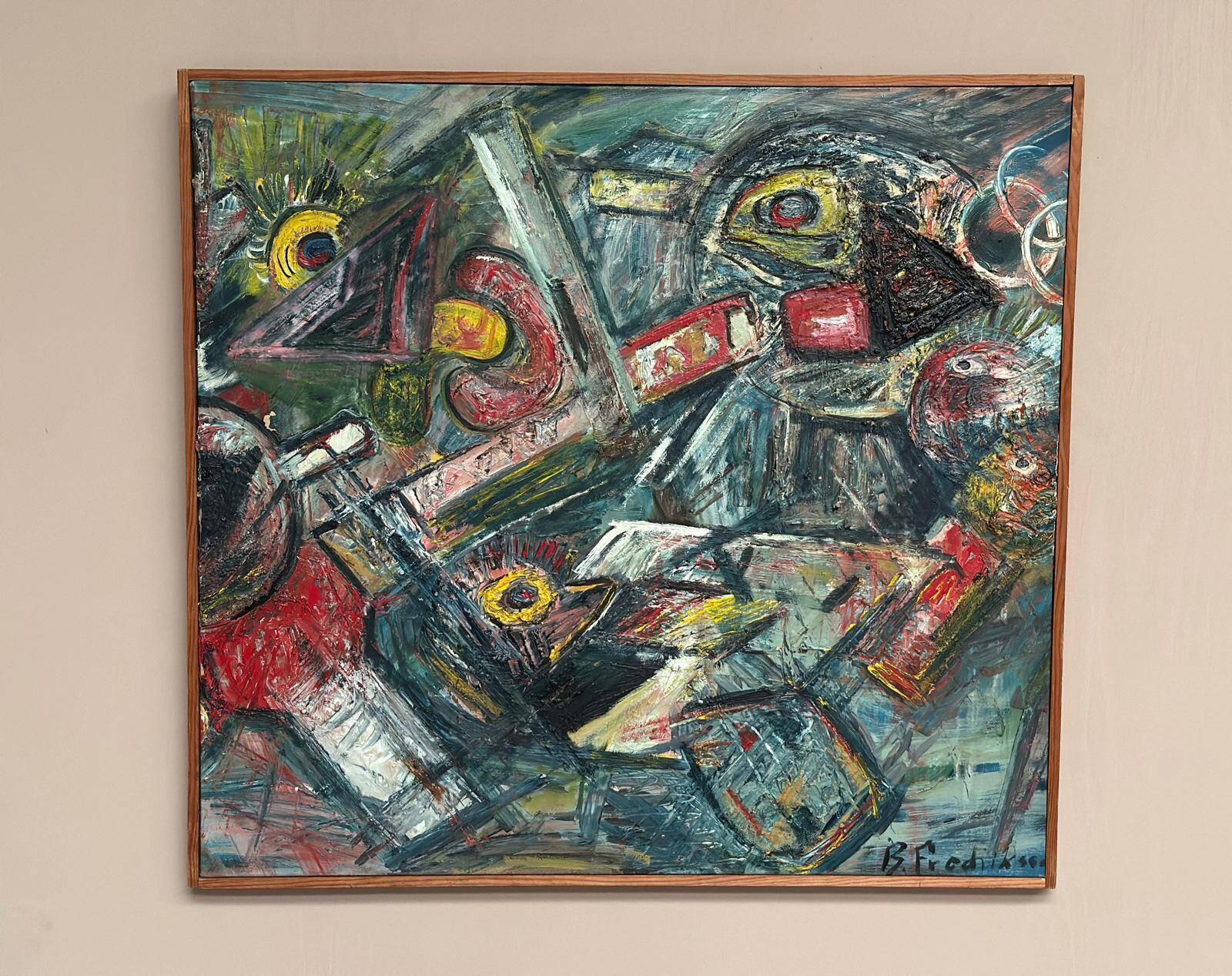 Original Swedish Oil On Canvas – “Composition” By Bengt Fredriksson