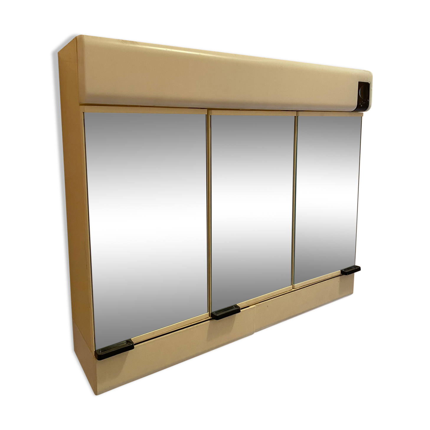 Allibert vintage toilet cabinet three mirror doors, two drawers, lamp