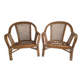 Pair of vintage rattan and cane armchairs – 1960s/70s