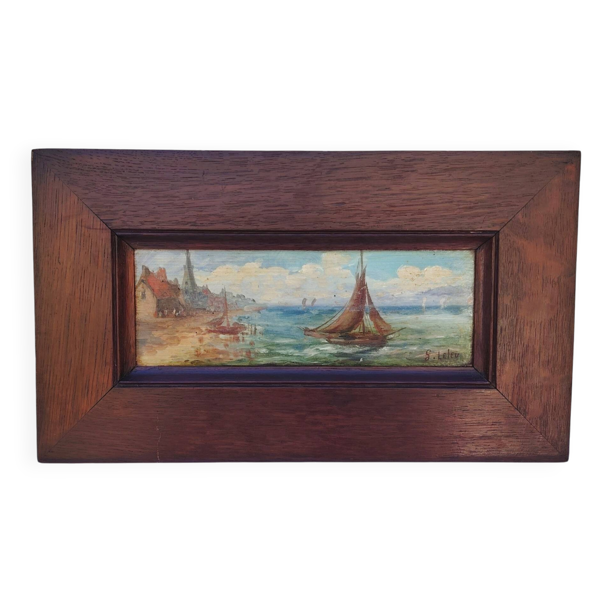 Gouache sur panneau, marine, voilier, S.Leleu