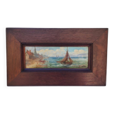Gouache on panel, seascape, sailing boat, S. Leleu