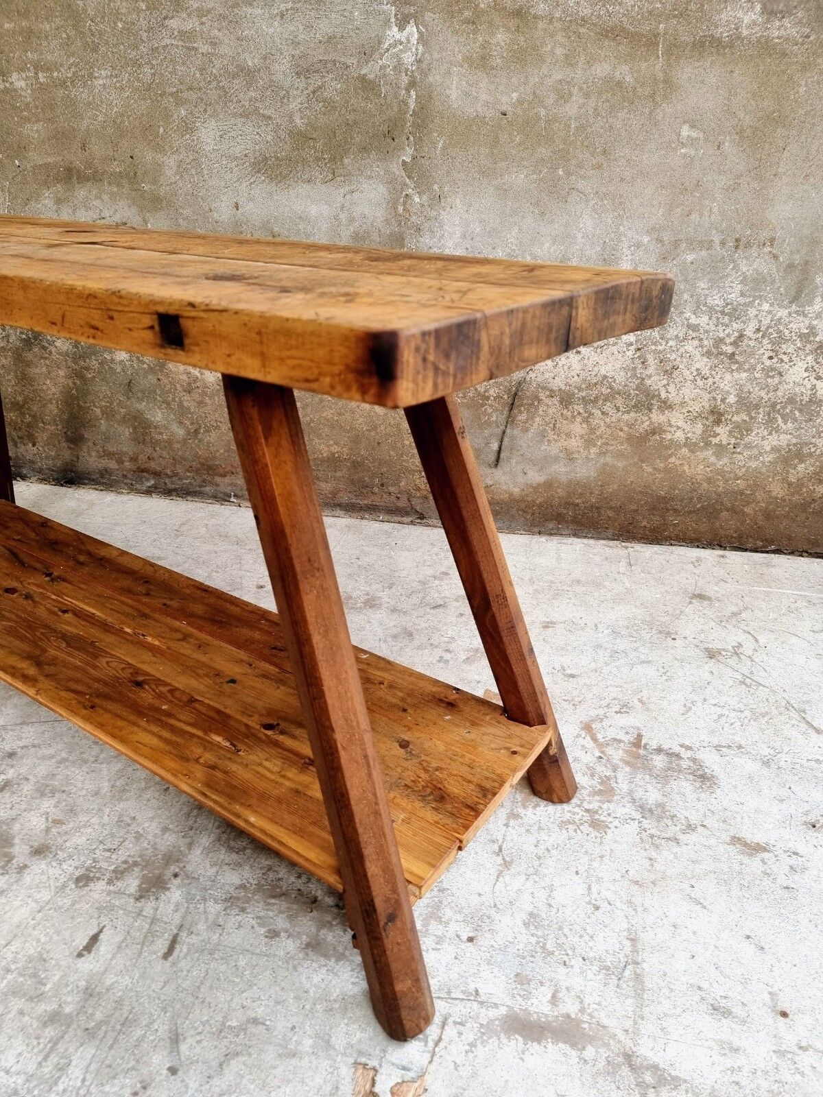 Old workbench side table or bathroom furniture