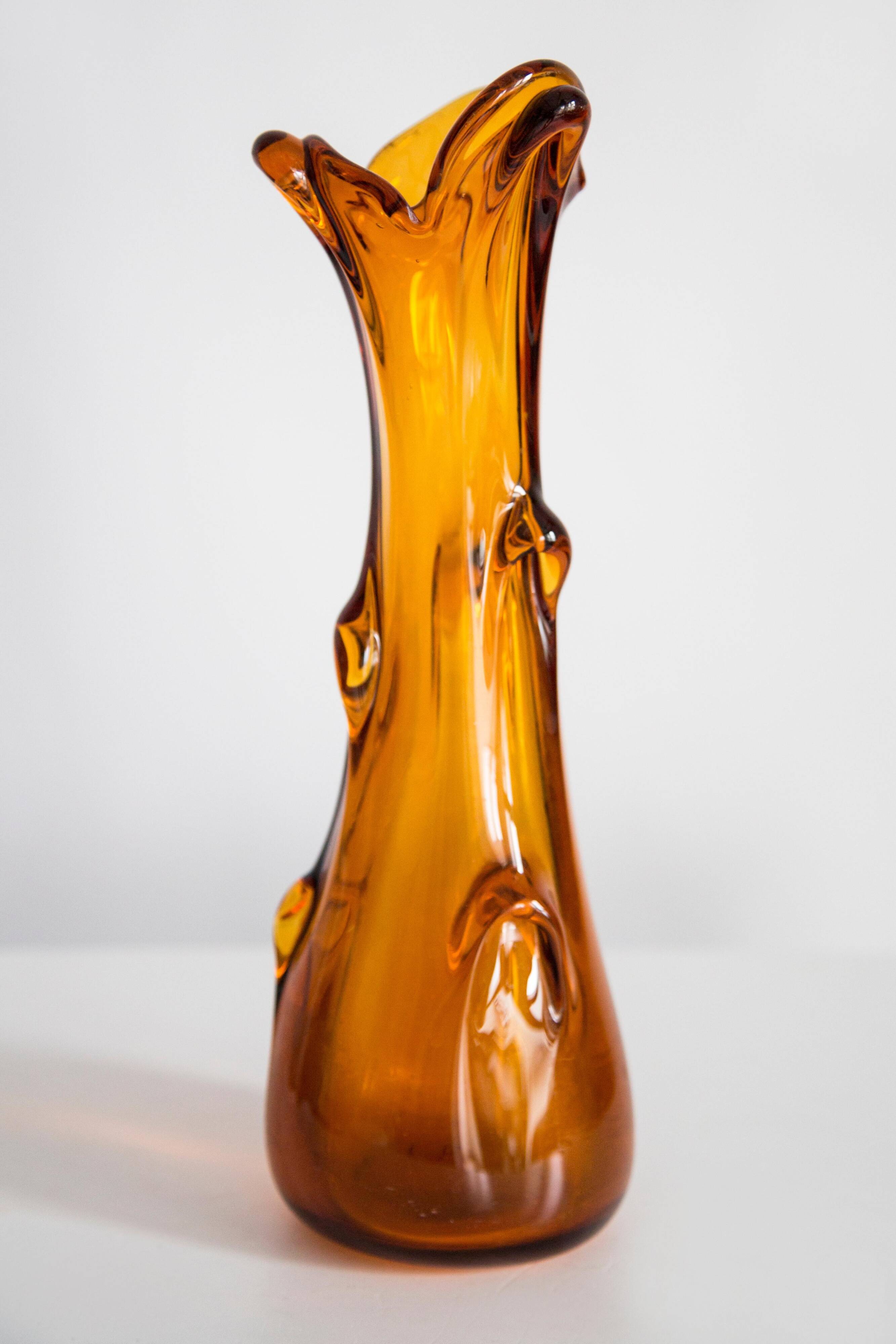 Artistic yellow glass vase from the mid-century, Tarnowiec, Sulczan, Europe, 1970s.