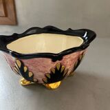 Plat bonbonnière céramique rose doré signée