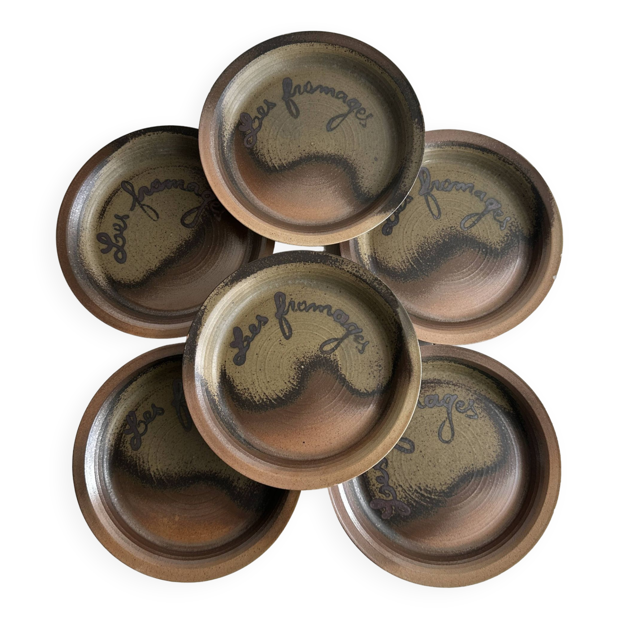 6 Arnon stoneware cheese plates.