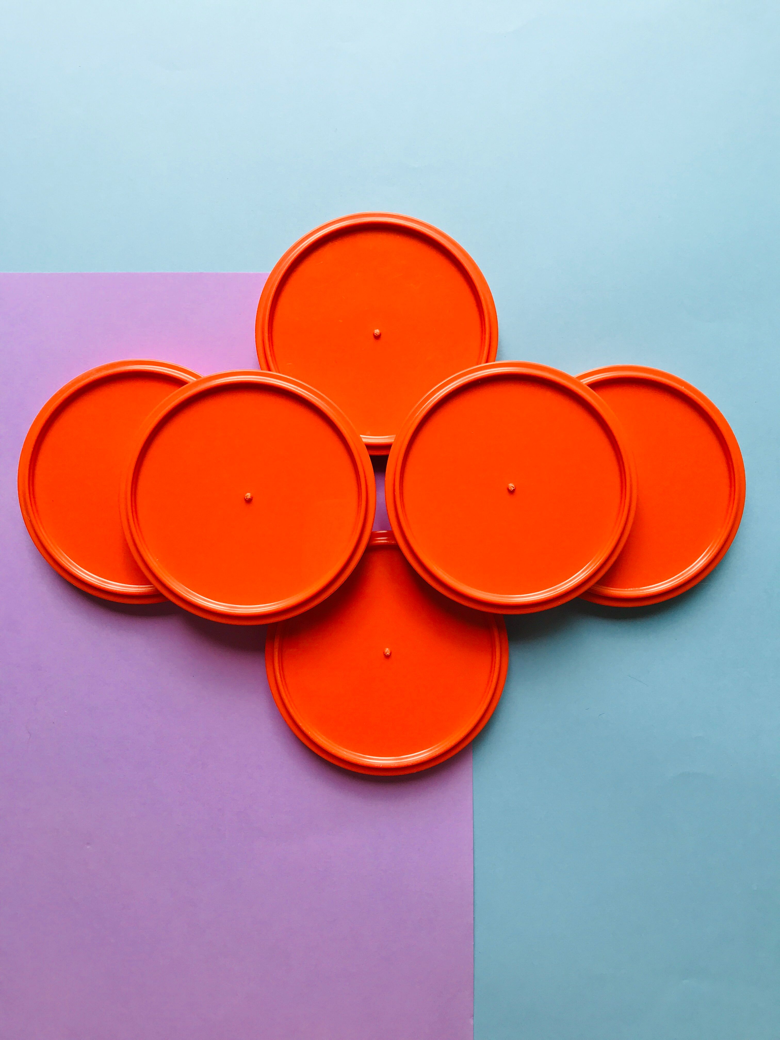 6 vintage orange plastic glass undersides from the 70s