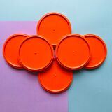 6 vintage orange plastic glass undersides from the 70s