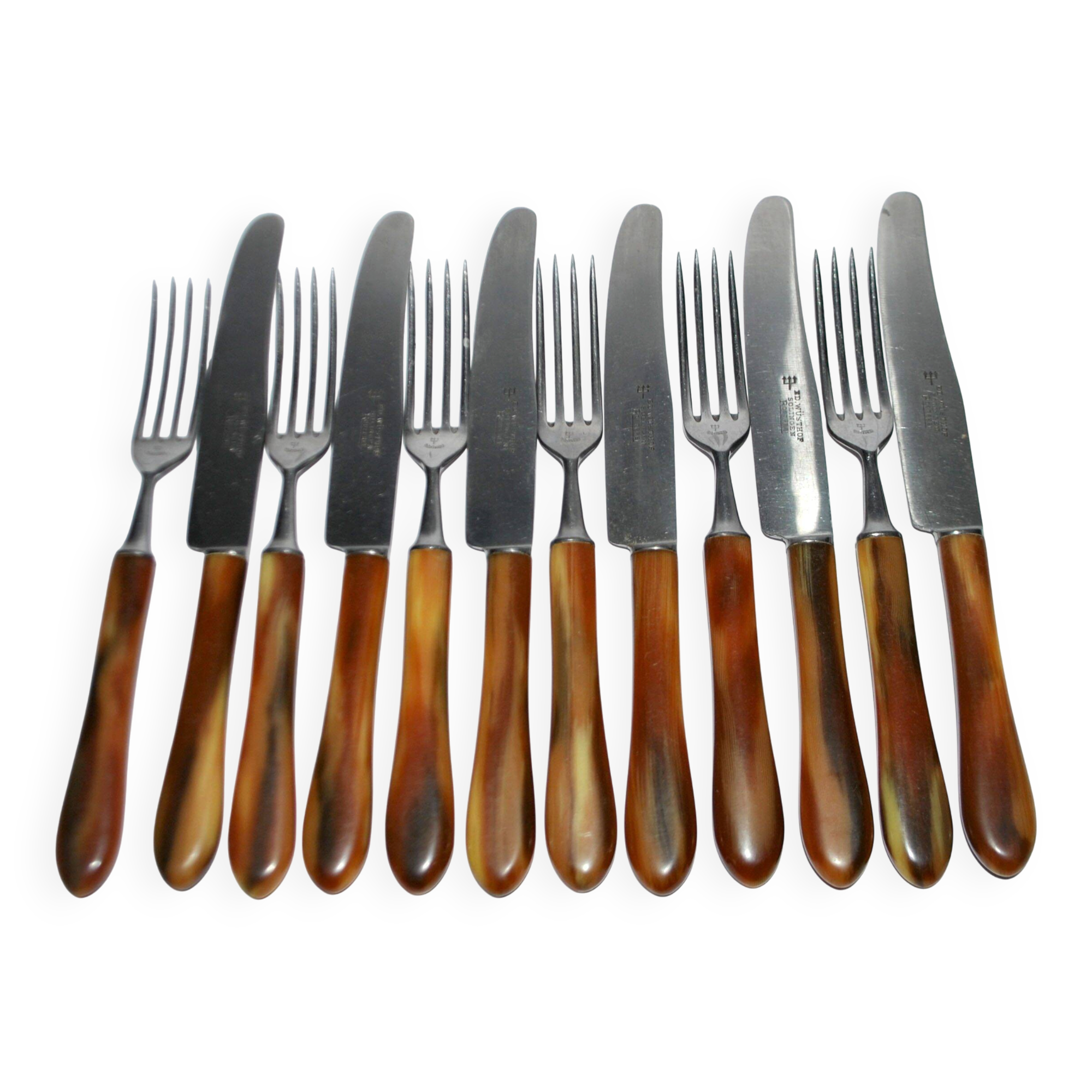 SOLINGEN Lot of 12 cheese cutlery Antique knives with horn handles and steel blades