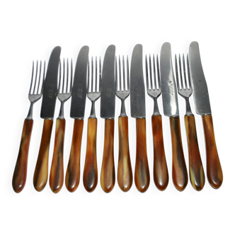 SOLINGEN Lot of 12 cheese cutlery Antique knives with horn handles and steel blades