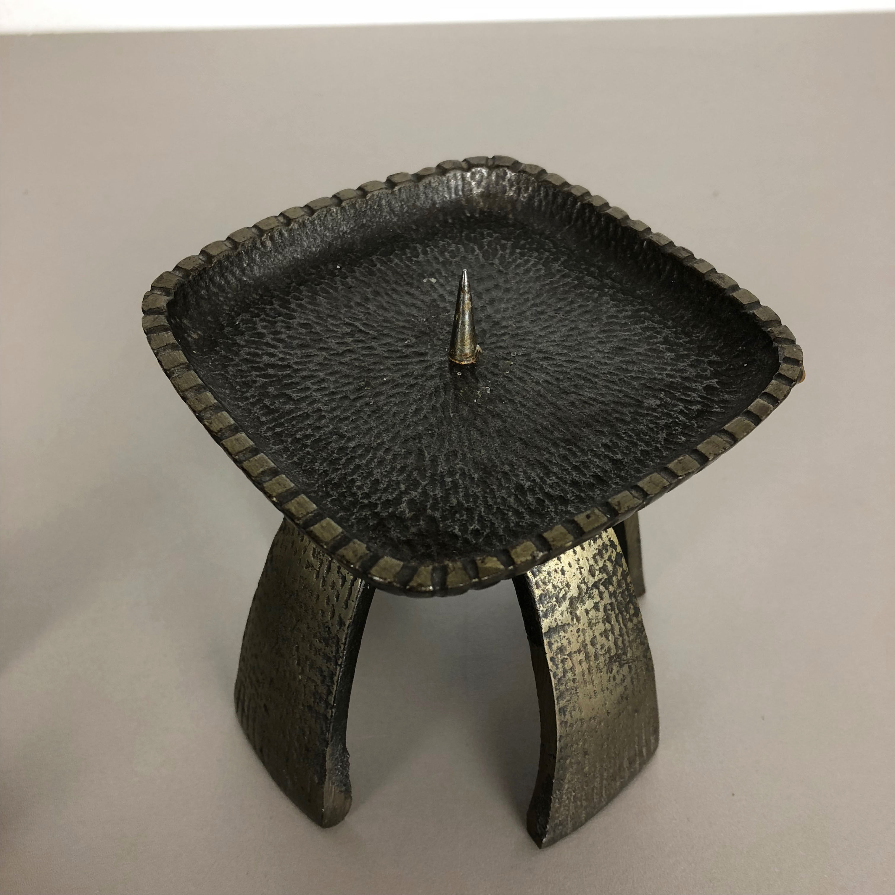 Set of 2 Modernist Vintage 1970s Sculptural Brutalist Metal Candleholder, France