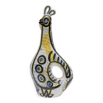 Zoomorphic rooster pitcher by P. Toulhoat for Keraluc Quimper, France