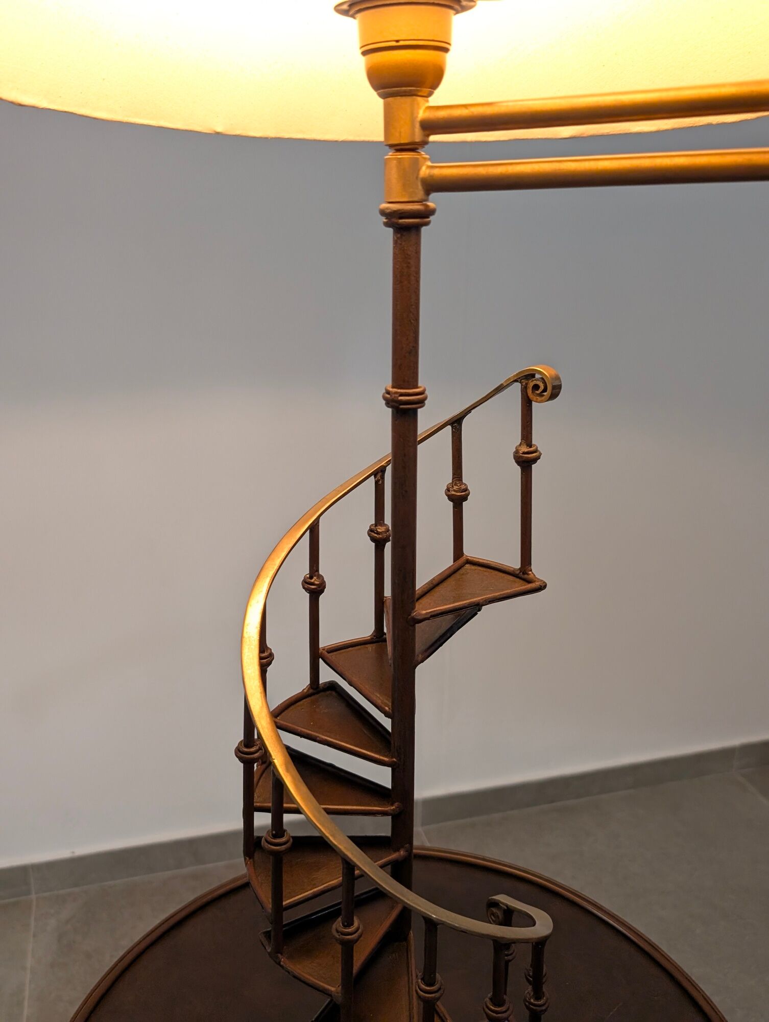 French Floor Lamp with Spiral Staircase, iron and brass, Mid-Century