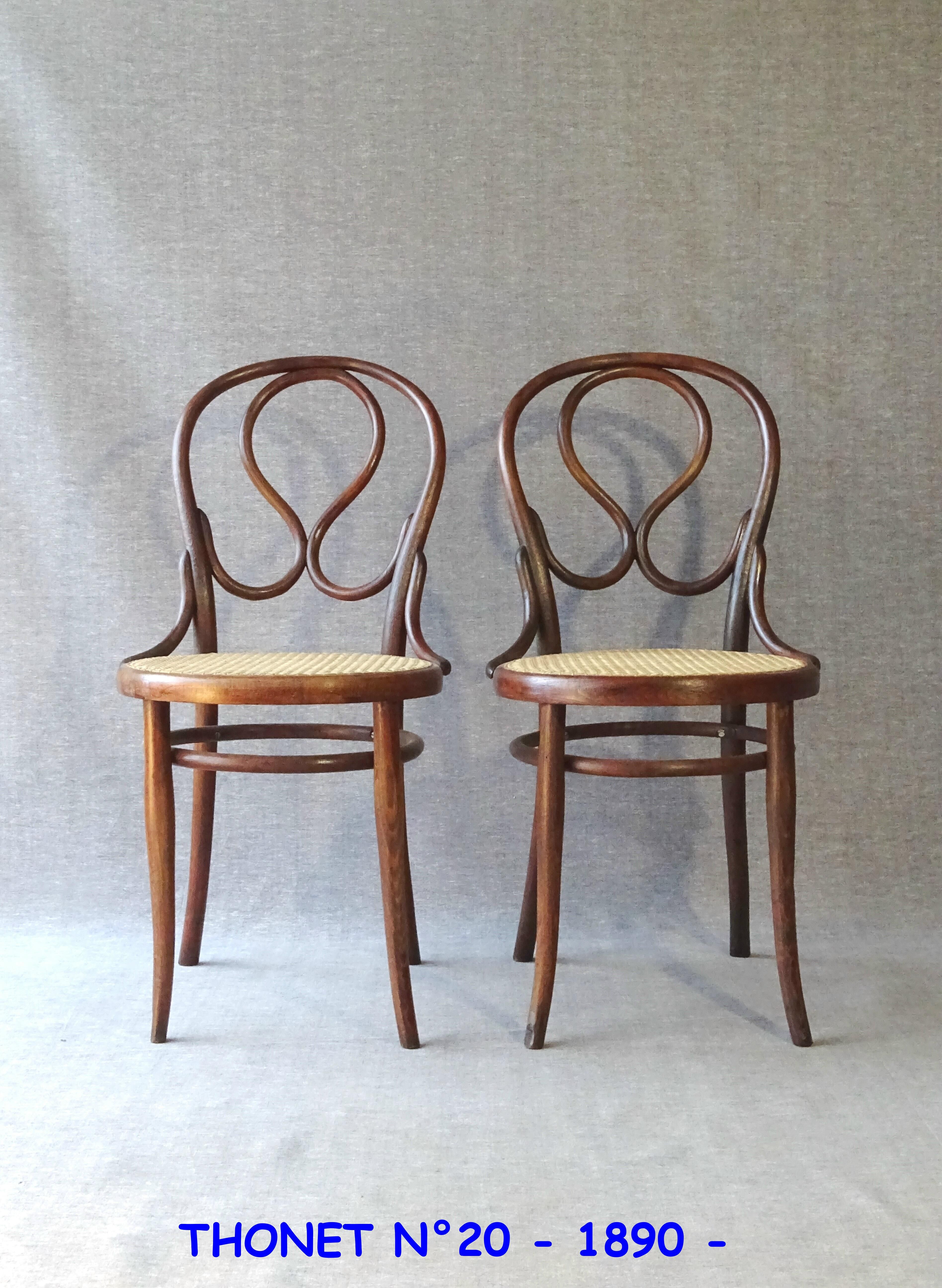 2 chaises Thonet N°20, canne neuve Omega, vers 1890