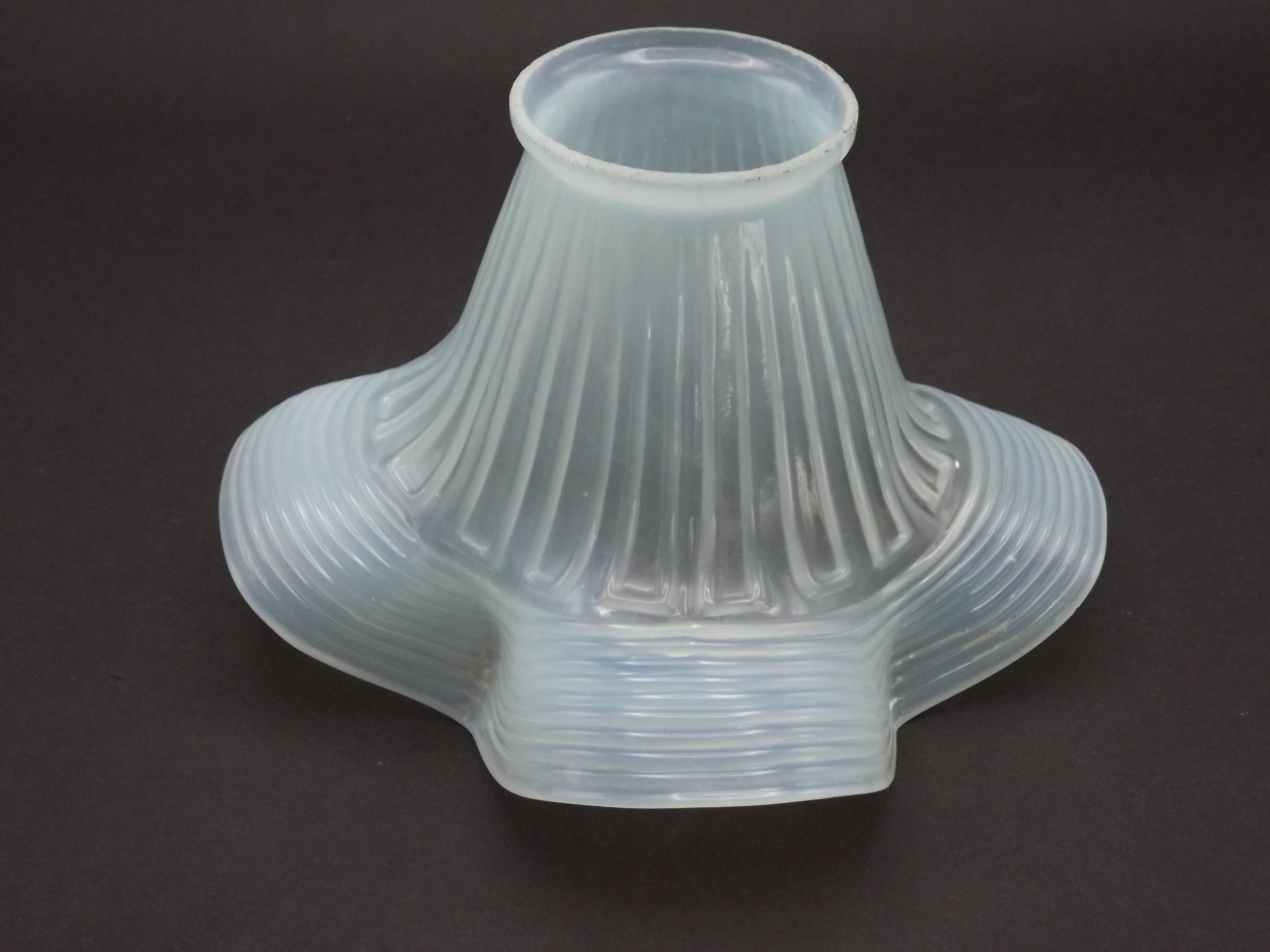 French vintage pale blue opaque glass replacement shade with frilled edge.