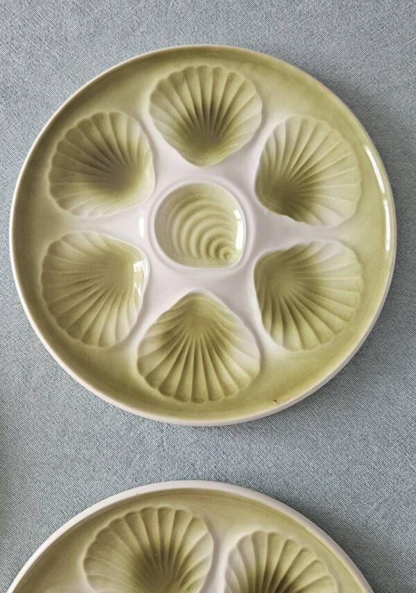 Lot 8 assiettes à huîtres vintage moulin des loups - vert sauge - fran