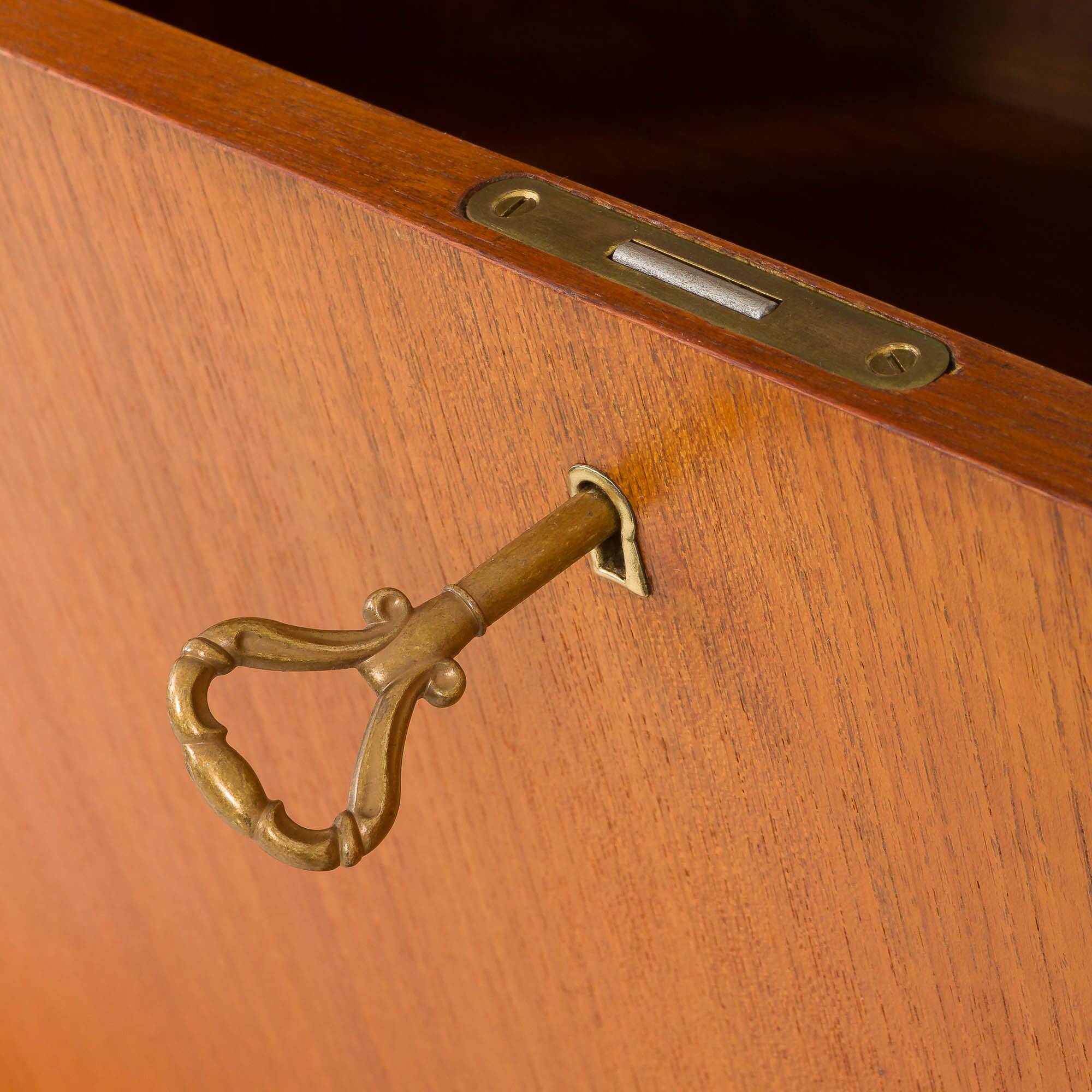 Scandinavian free-standing teak wall unit with 5 cabinets, Norway 1960s