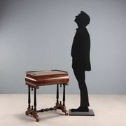 Antique sewing table in painted poplar with walnut effect, Italy, late 19th century.