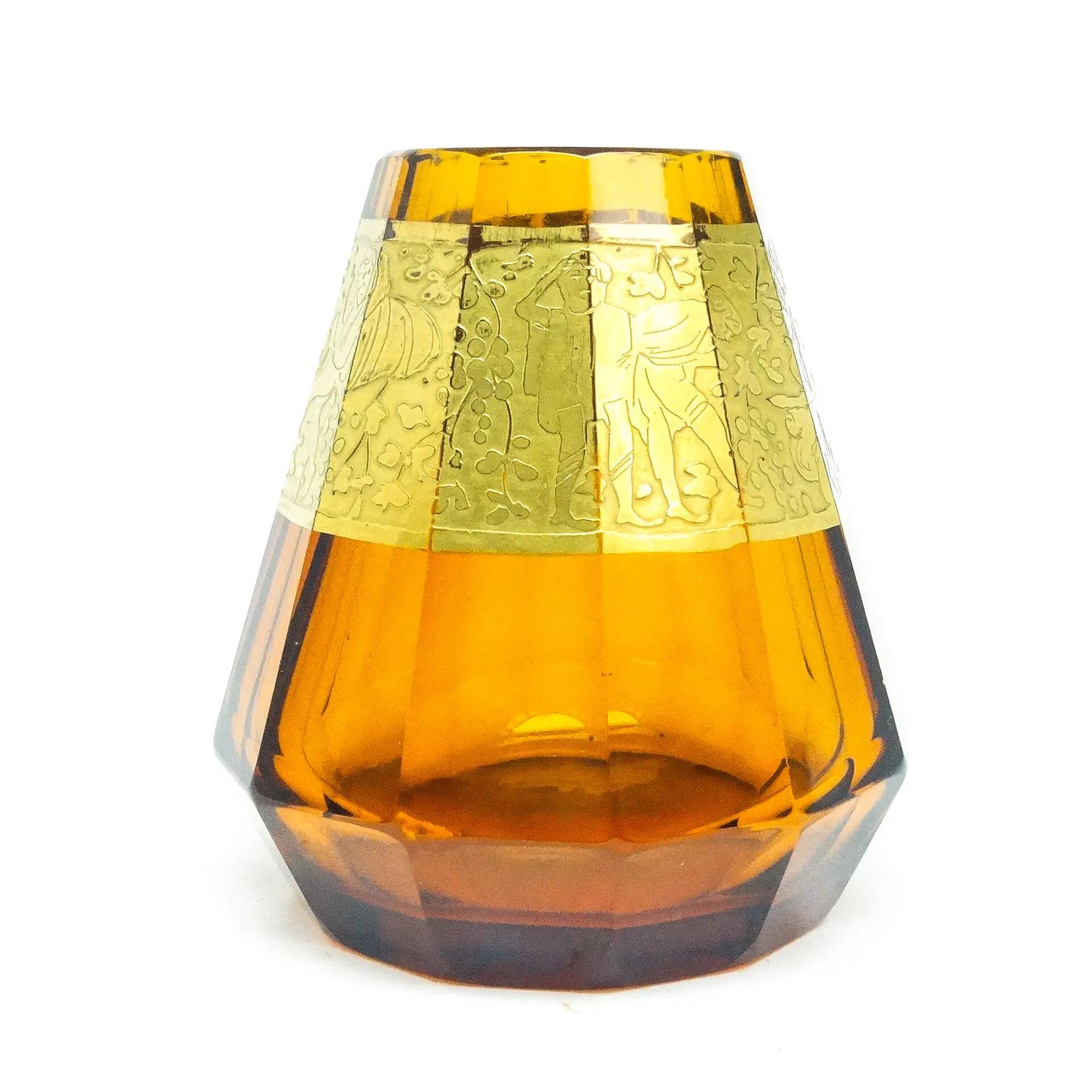 Art Deco vase, honey glass, oroplastic, Czechoslovakia, 1930s