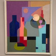 Original Swedish Oil on Canvas – "Abstract Still Life" by BMK (1993) – Signed – Vintage and Framed – 60 × 51 cm
