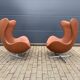 2 vintage Fritz Hansen Egg Chairs in cognac leather, in like-new condition.