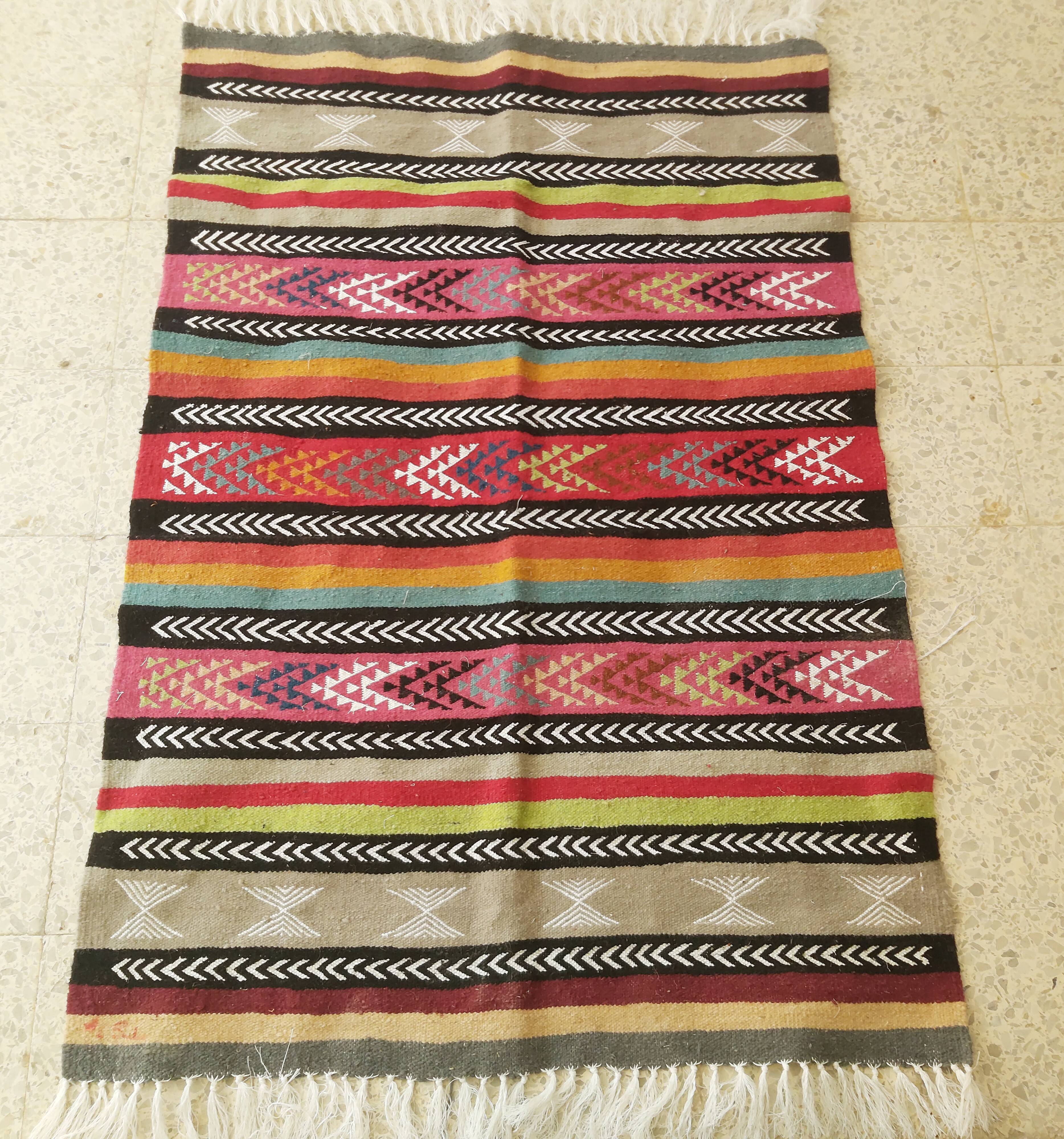Multicolored Berber kilim carpet handmade in pure wool 100 x 150cm