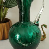Vintage green blown glass jug vase