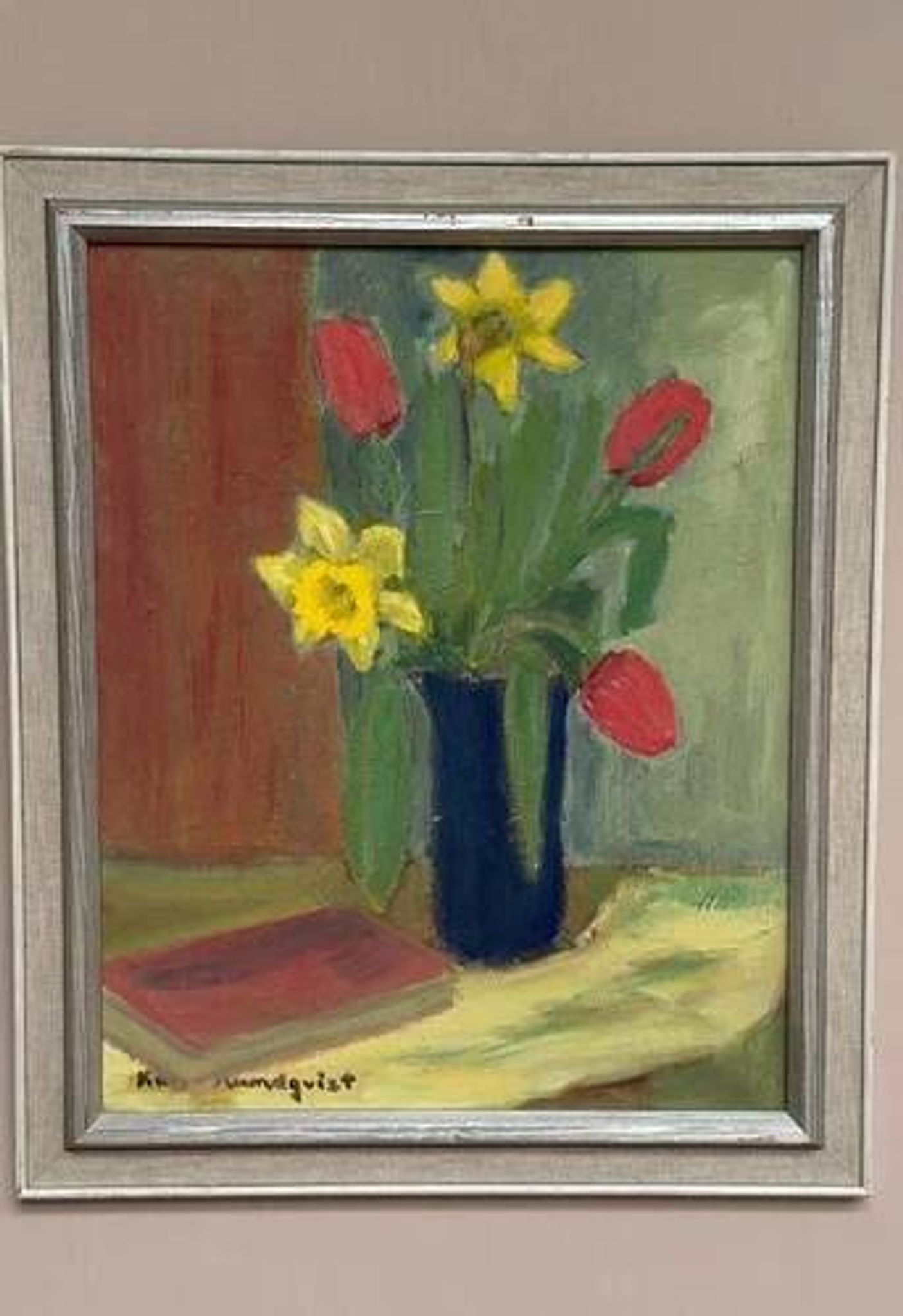 Swedish Oil on Panel “Spring Bouquet” by K Lundquist, Vintage & Framed 40×48cm