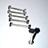 Set of 6 modernist industrial design silver metal nut and bolt knife rests