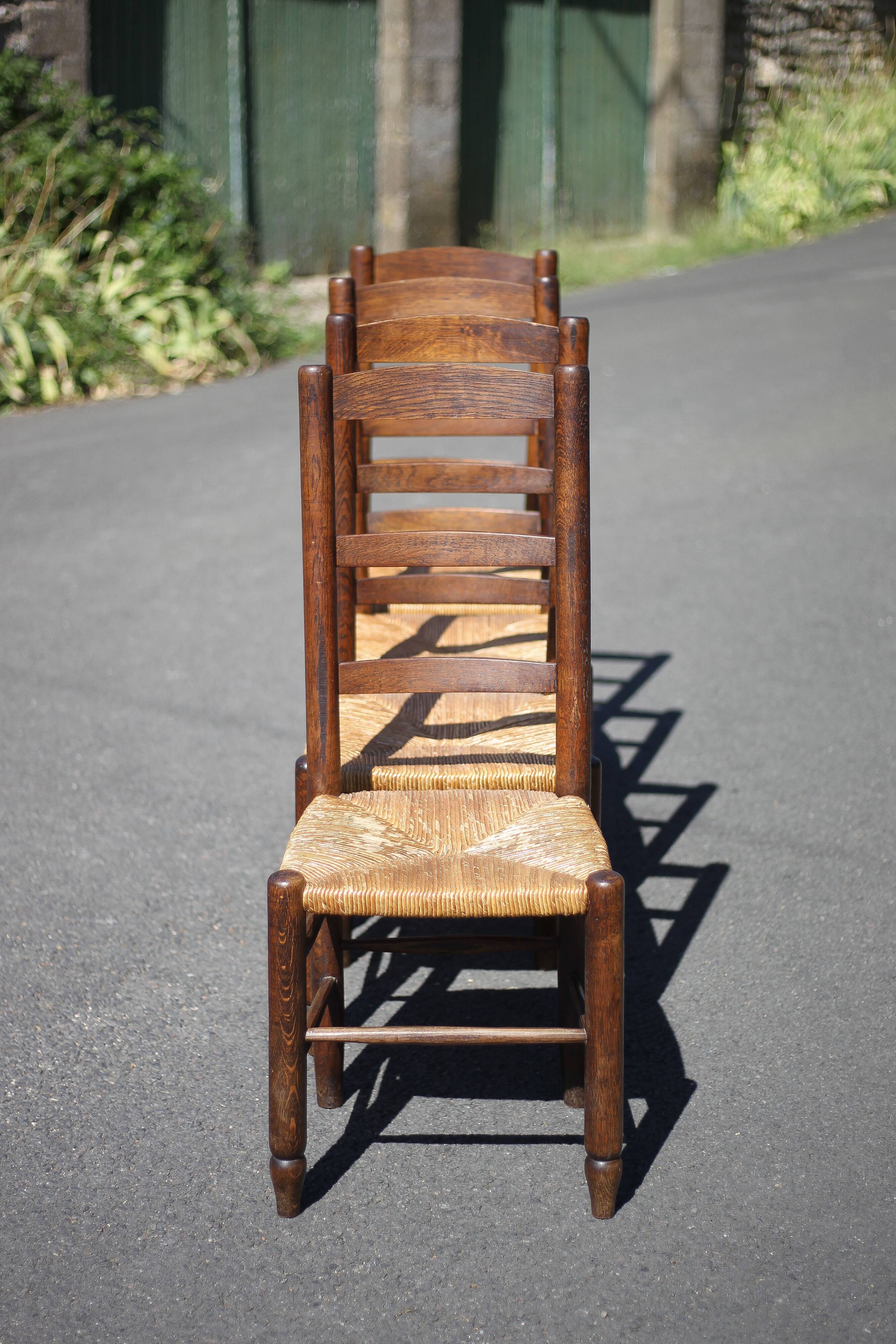 Set of 4 wooden and straw chairs, wooden chair, straw chair, countryside, chalet