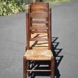 Set of 4 wooden and straw chairs, wooden chair, straw chair, countryside, chalet