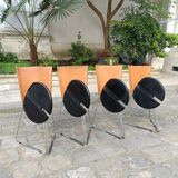 4 stackable and foldable leather chairs, Gaspare Cairoli, Edition Seccose 1980
