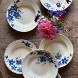 Set of 6 old-fashioned soup plates with blueberry decorations