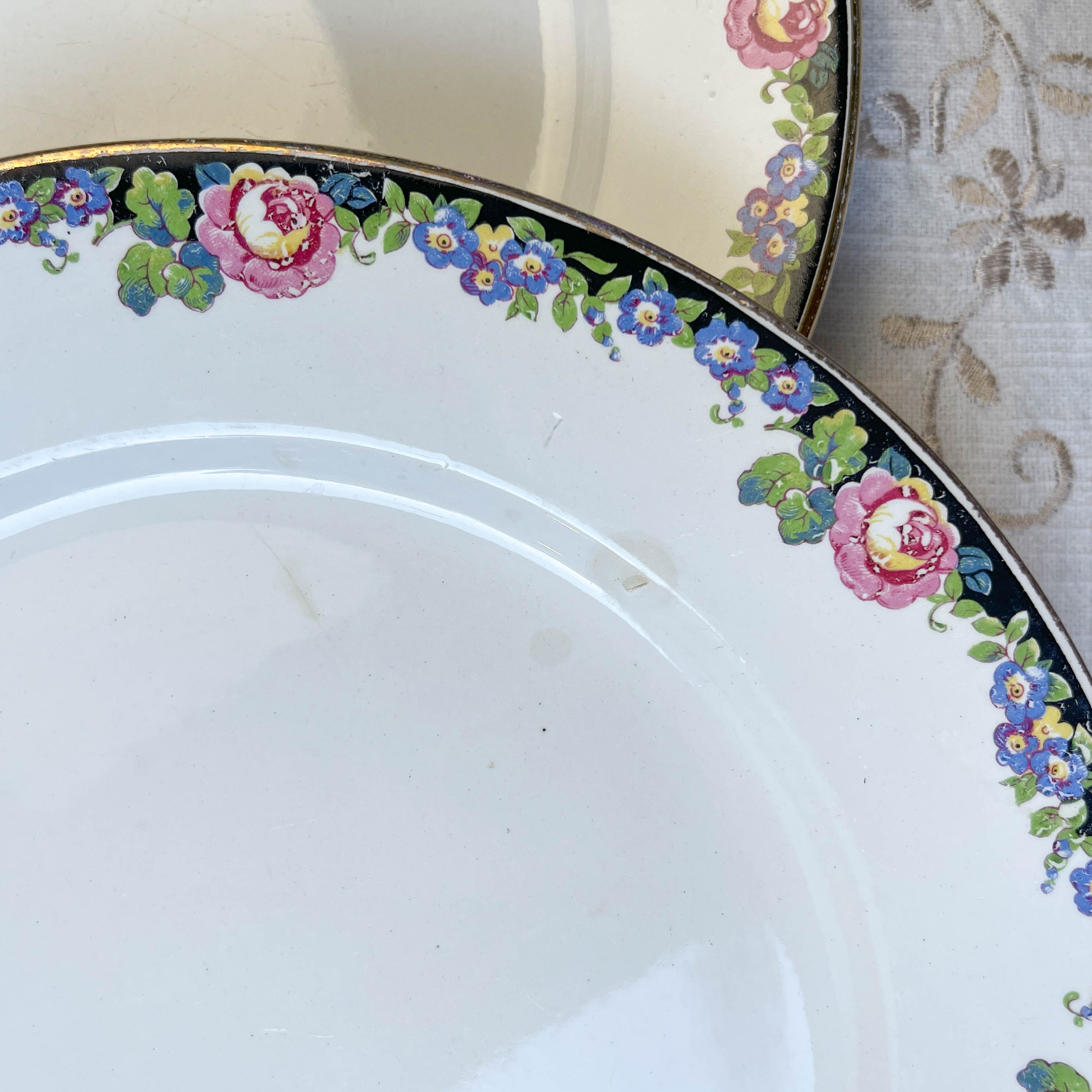 7 opaque porcelain dinner plates Digoin floral pattern 3984