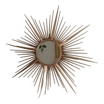 Chaty Vallauris witch's eye gilded brass sun mirror, 95 cm