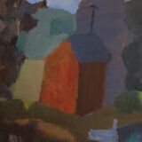 Original Swedish Oil on Panel – “House and Stream” by Pelle Nilsson, Dated