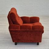 Années 1980, fauteuil relax danois meuble en velours marron/rouge.