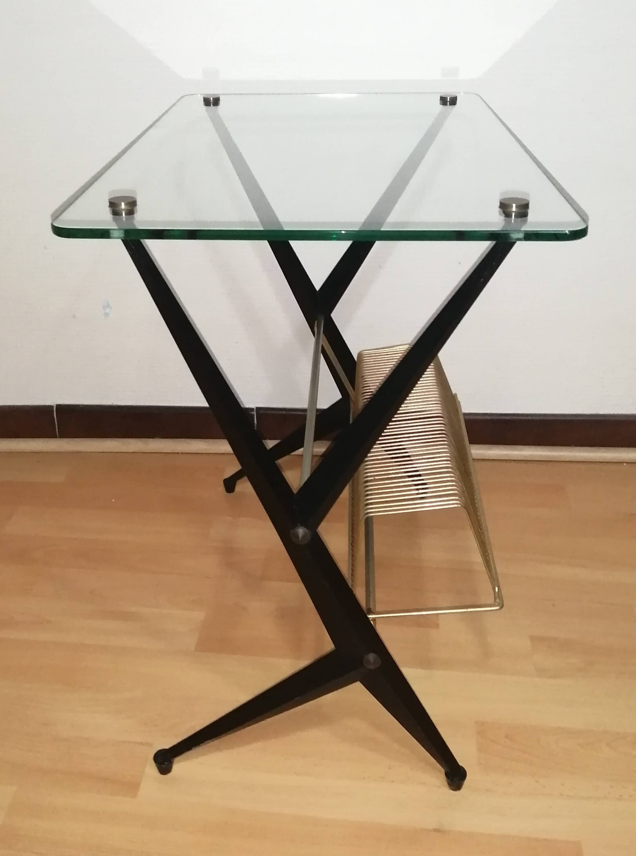 Glass and brass side table Angelo Ostuni for Frangi Milano 1950