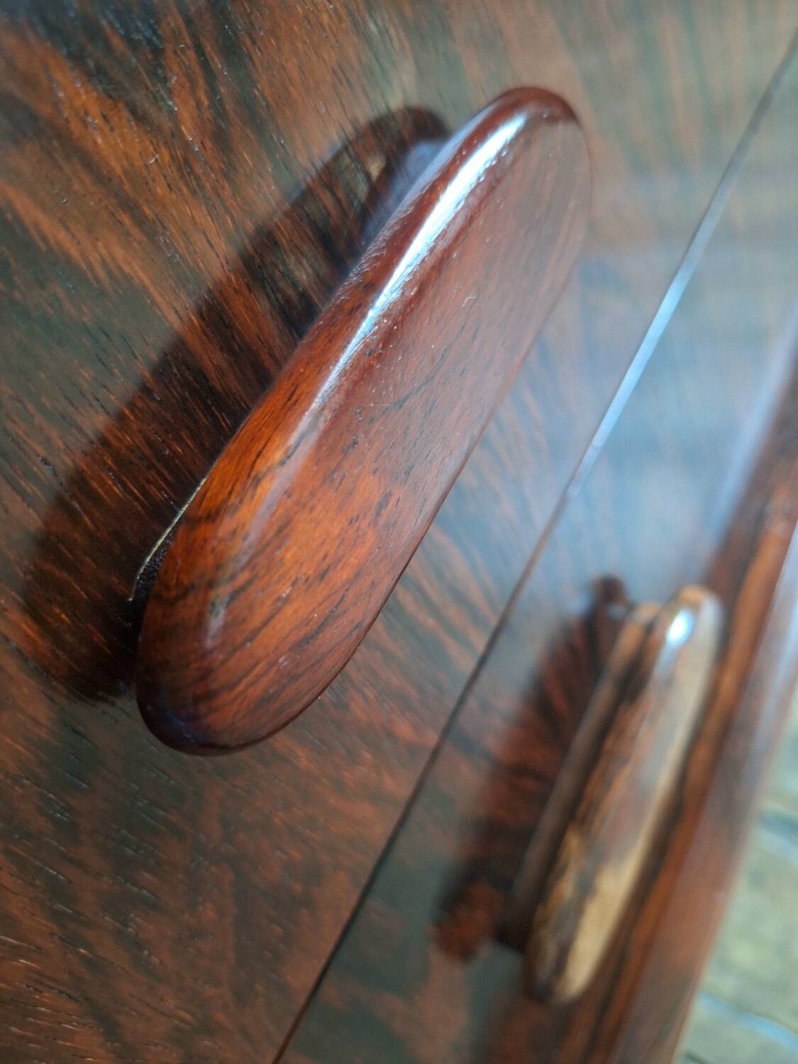 Vintage enfilade in rosewood, antique dressing table, chest of drawers.