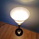 Large Art Deco Mazda lamp in wood, brass, and white opaline, 1930.