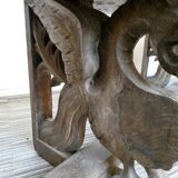 Gothic bench made of solid wood, heads of carved grotesques