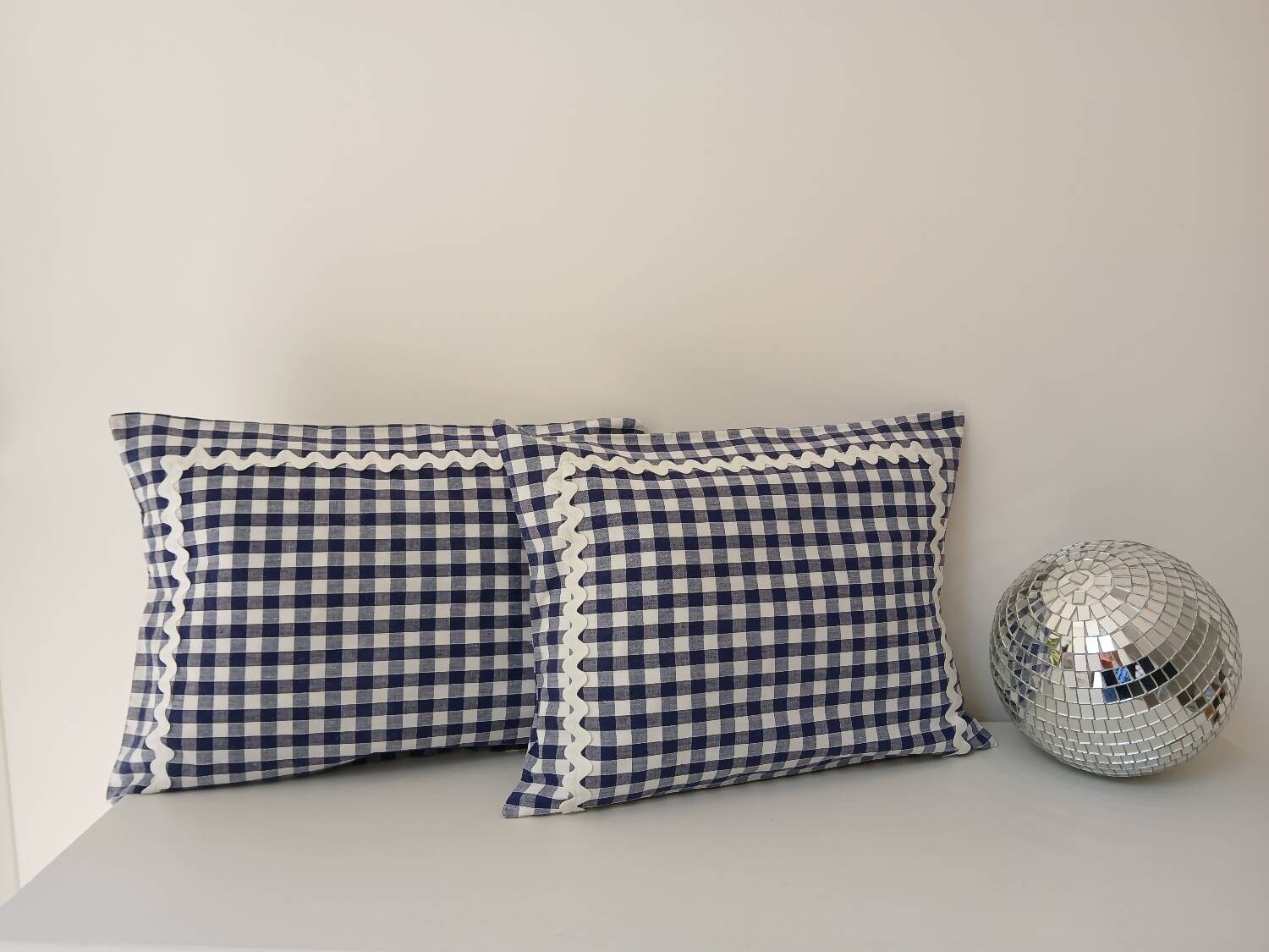 Set of 2 vintage cushions, blue gingham