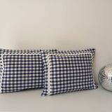 Set of 2 vintage cushions, blue gingham