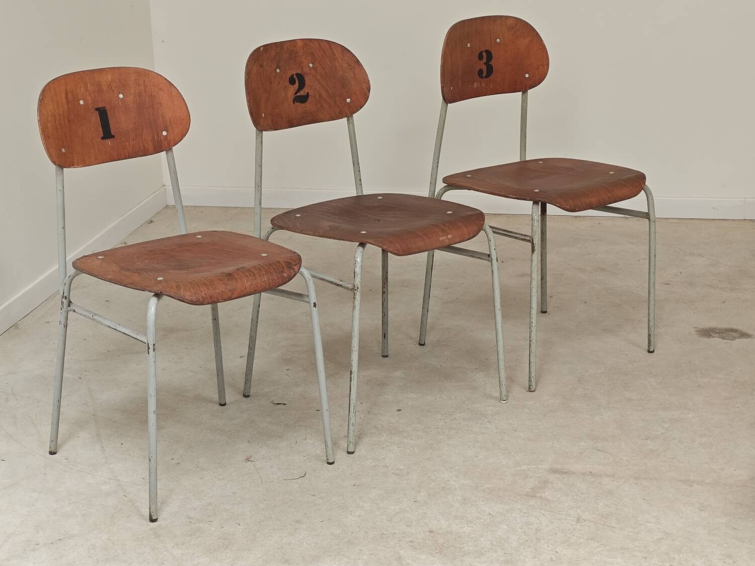 Set of 4 Czech school chairs in industrial style, 1960.