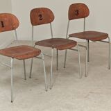 Set of 4 Czech school chairs in industrial style, 1960.
