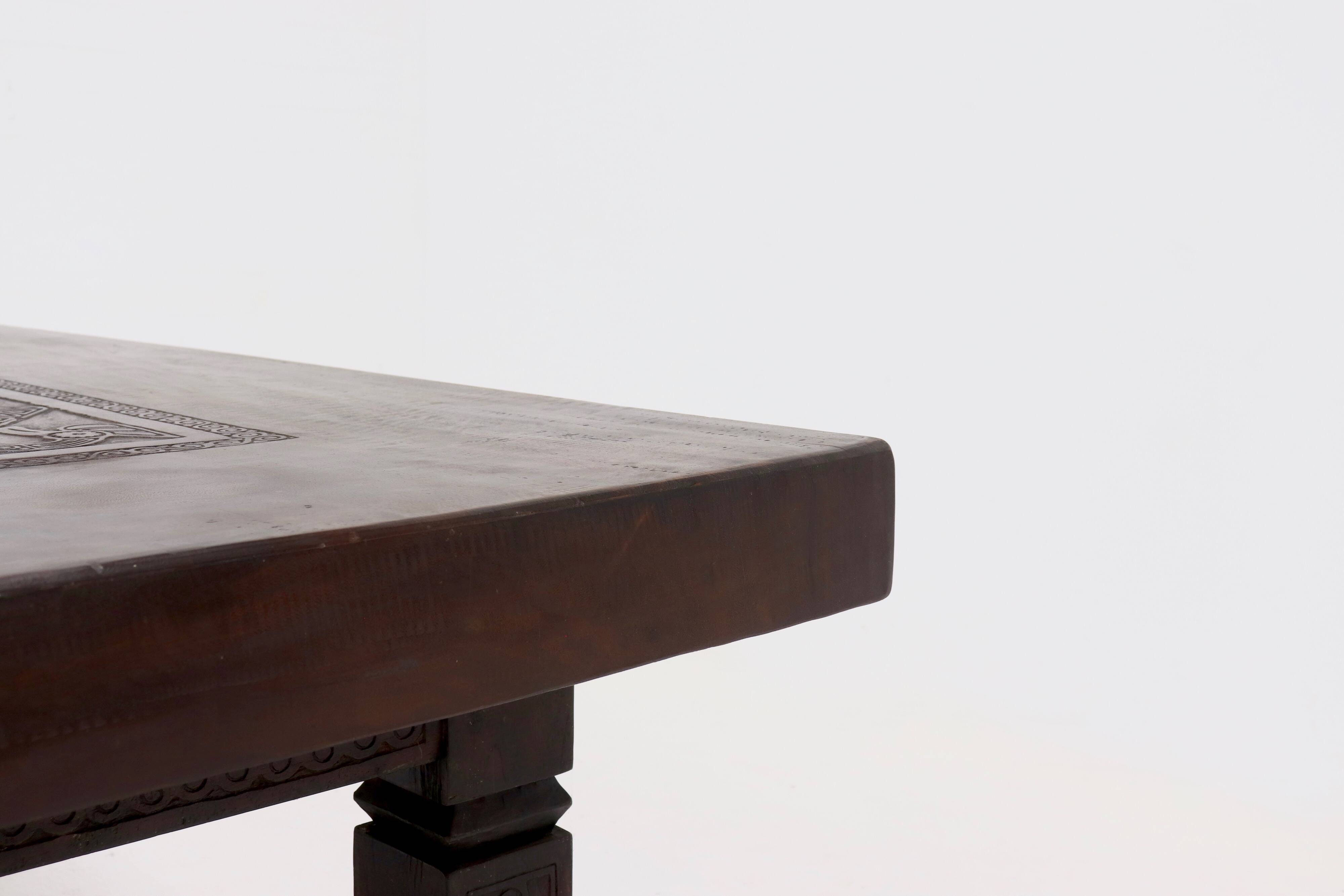 Antique Handcarved Solid Tropical Wooden Dining Table 1920s