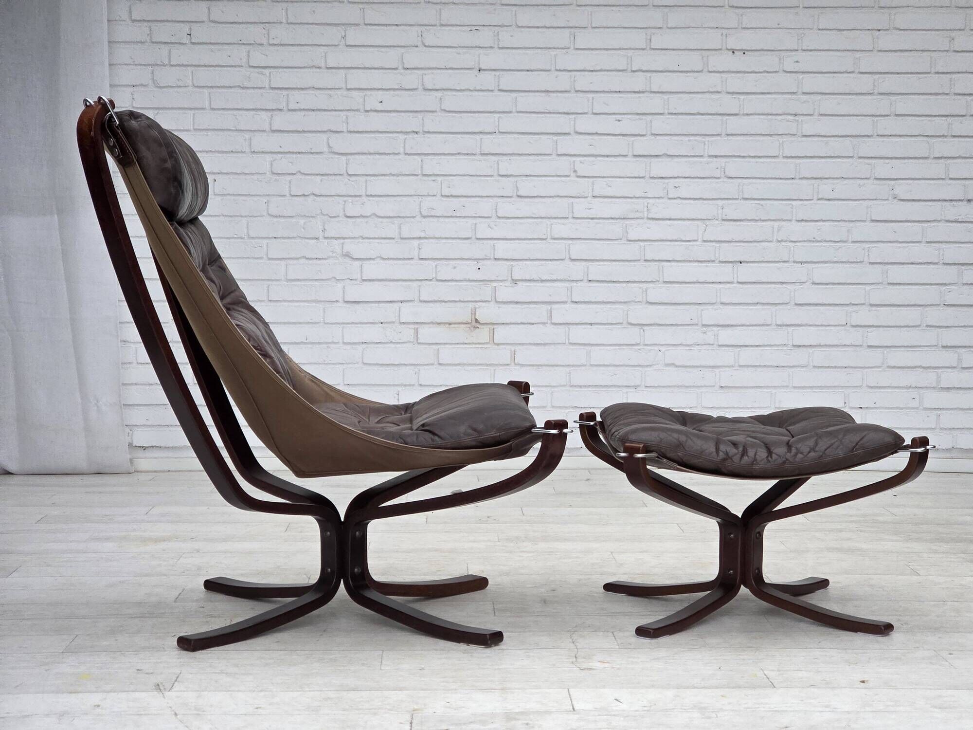 1970s, Norwegian design by Sigurd Ressel, chair "Falcon" with footstool.